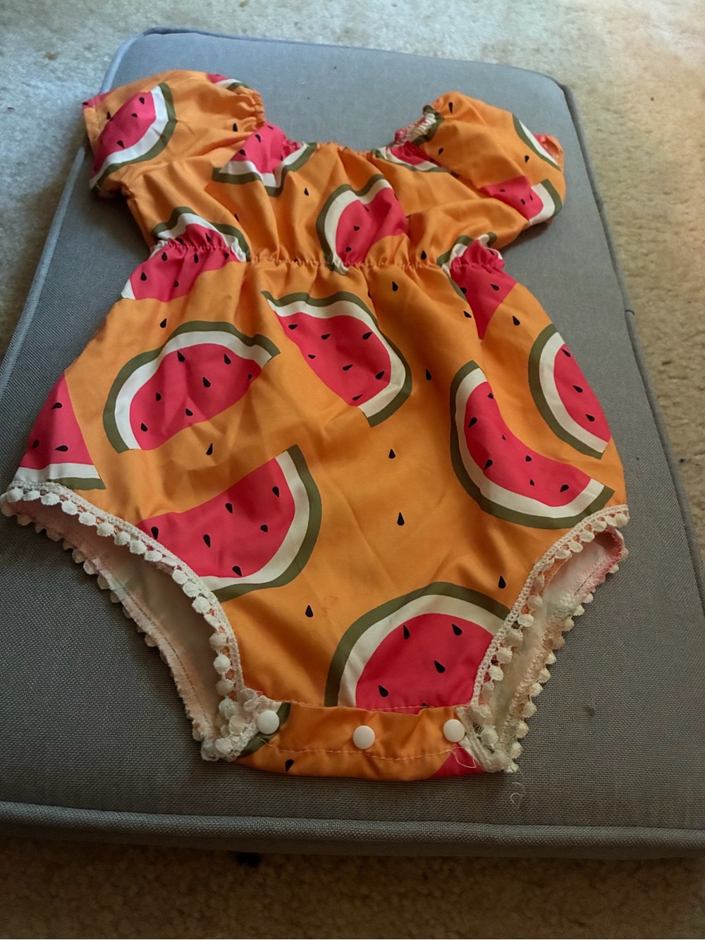 Orange Watermelon-Print Baby Romper with Puff Sleeves